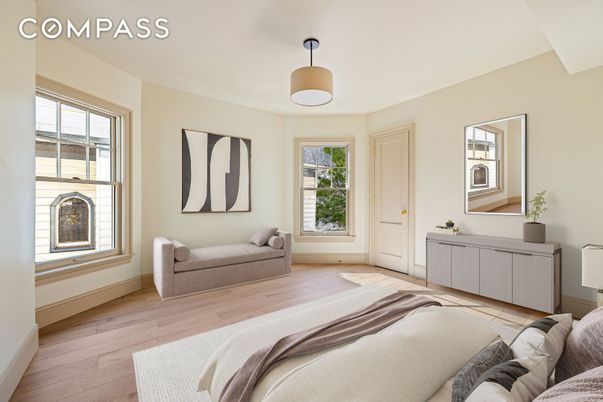 Bedroom, Interior, Pendant Lights, Wood Texture Flooring