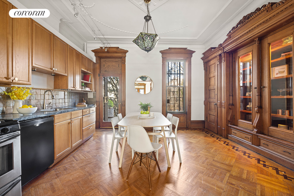 Dining room, Interior, Kitchen, Pendant Lights, Wood Texture Flooring
