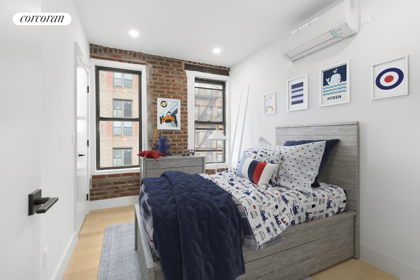 Bedroom, Interior, Recessed Lighting, Stone Walls, Wood Texture Flooring