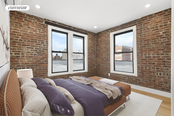 Bedroom, Interior, Recessed Lighting, Stone Walls, Wood Texture Flooring