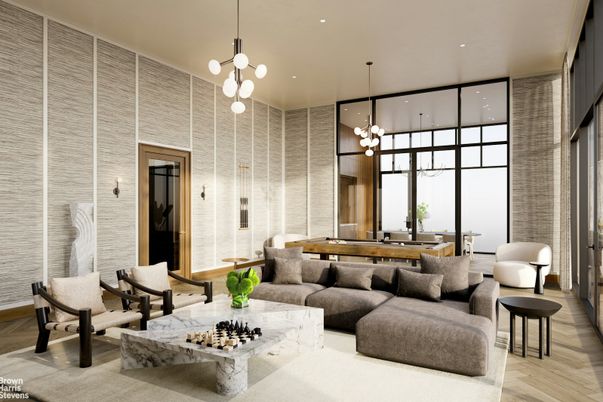 Dining room, Interior, Living room, Pendant Lights, Recessed Lighting, Wood Texture Flooring