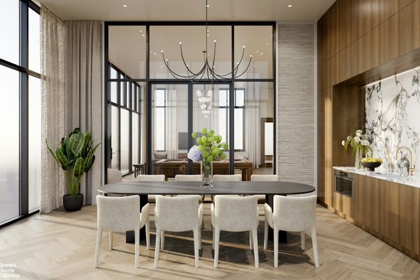Chandelier, Dining room, Interior, Recessed Lighting, Wood Texture Flooring
