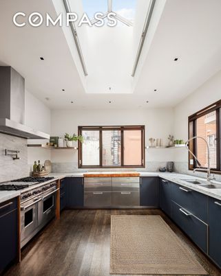 Glass Ceilings, Interior, Kitchen, Recessed Lighting, Stainless Steel Appliances, Wood Texture Flooring