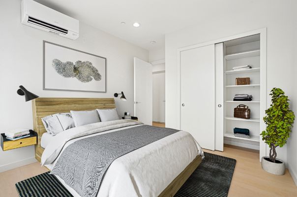 Bedroom, Interior, Recessed Lighting, Wood Texture Flooring