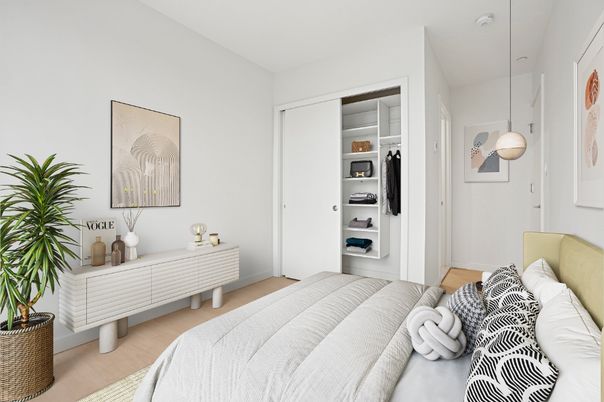 Bedroom, Interior, Pendant Lights, Wood Texture Flooring