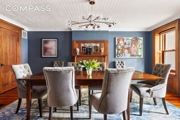 Chandelier, Dining room, Interior, Wood Texture Flooring