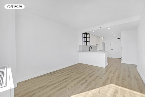 Empty room, Interior, Kitchen, Recessed Lighting, Wood Texture Flooring