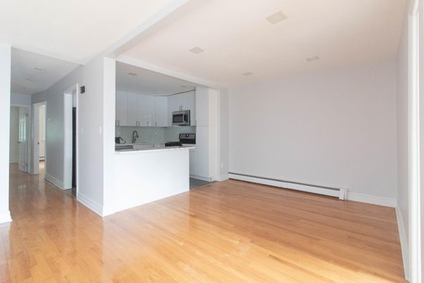 Empty room, Interior, Kitchen, Recessed Lighting, Wood Texture Flooring