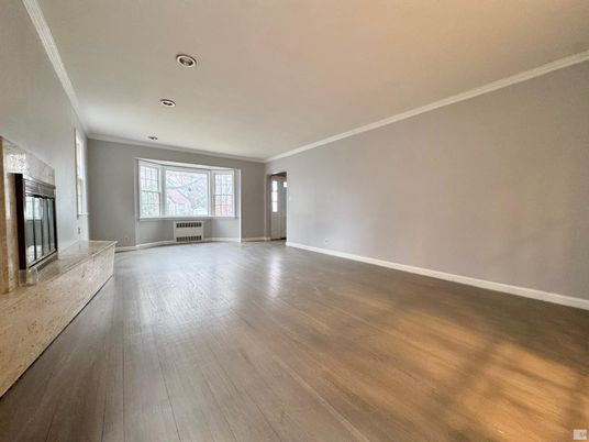 Empty room, Fireplace, Interior, Recessed Lighting, Wood Texture Flooring