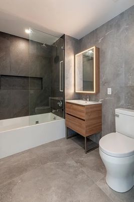 Bathroom, Glass Shower, Interior, Recessed Lighting