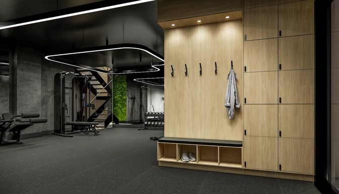 Fitness Equipment, Interior, Recessed Lighting, Wooden Walls