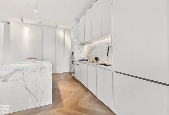 Interior, Kitchen, Marble Walls, Wood Texture Flooring