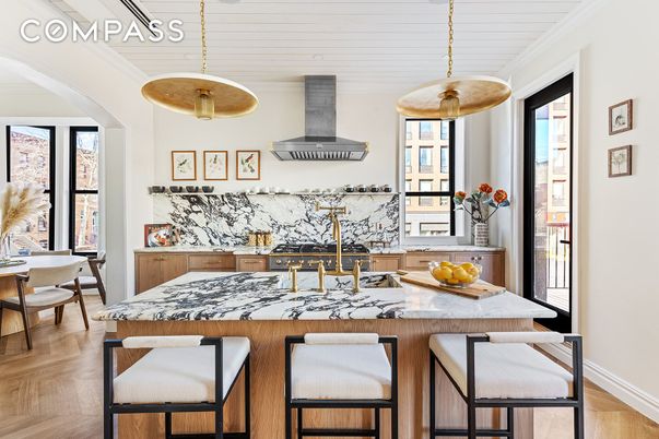 Dining room, Interior, Kitchen, Pendant Lights, Wood Texture Flooring
