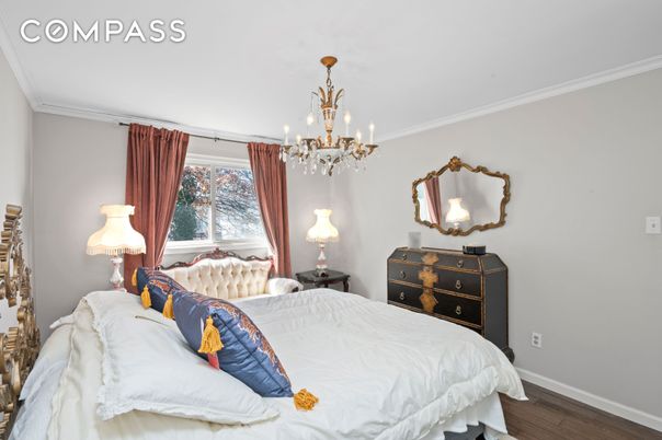 Bedroom, Chandelier, Interior, Wood Texture Flooring