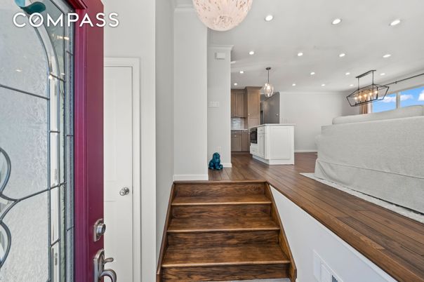 Chandelier, Interior, Kitchen, Pendant Lights, Recessed Lighting, Wood Texture Flooring