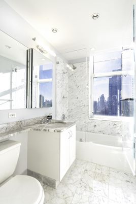 Bathroom, Glass Shower, Interior, Marble, Marble Walls, Recessed Lighting
