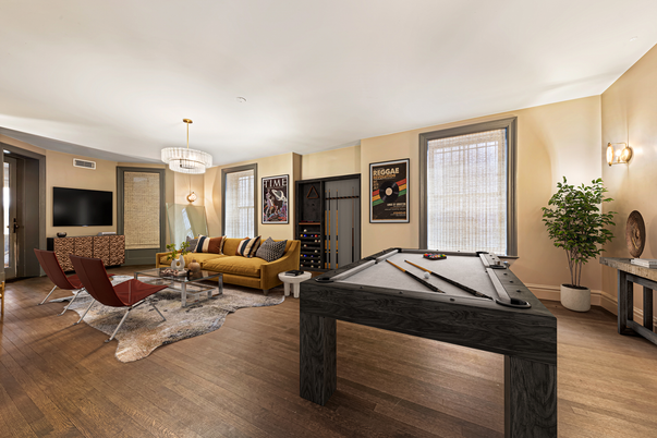 Billiard Table, Chandelier, Game Room, Interior, Living room, Wood Texture Flooring