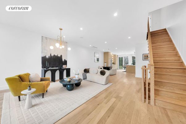 Interior, Living room, Pendant Lights, Recessed Lighting, Wood Texture Flooring