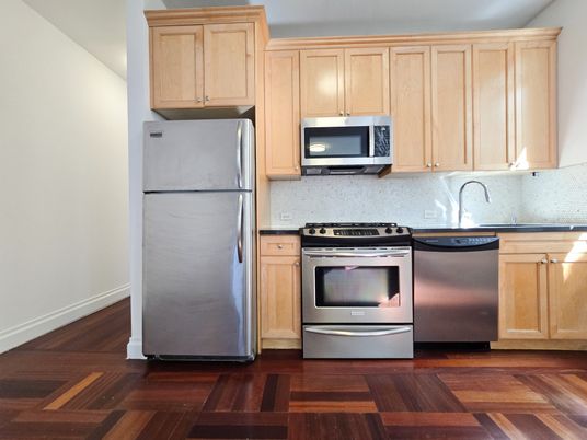 Interior, Kitchen, Stainless Steel Appliances, Wood Texture Flooring