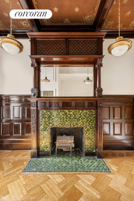Fireplace, Interior, Pendant Lights, Wood Texture Flooring
