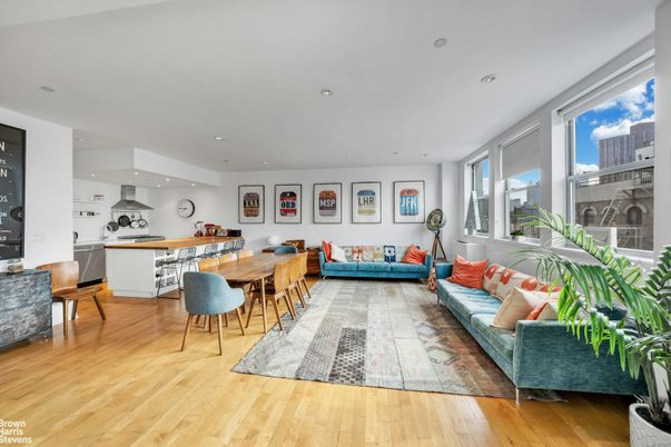 Dining room, Interior, Kitchen, Living room, Recessed Lighting, Wood Texture Flooring