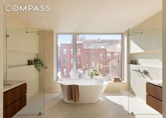 Bathroom, Free Standing Baths, Glass Shower, Interior, Recessed Lighting