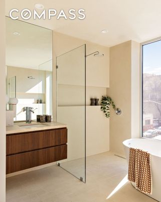Bathroom, Free Standing Baths, Glass Shower, Interior, Recessed Lighting