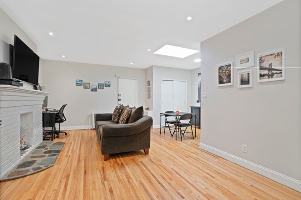 Fireplace, Home Office, Interior, Recessed Lighting, Wood Texture Flooring