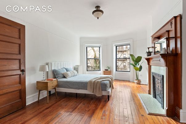 Bedroom, Fireplace, Interior, Wood Texture Flooring
