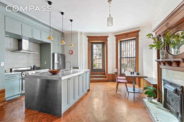 Interior, Kitchen, Pendant Lights, Stainless Steel Appliances, Wood Texture Flooring