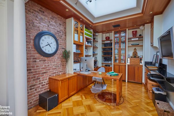 Home Office, Interior, Recessed Lighting, Stone Walls, Wood Texture Flooring