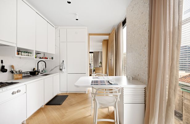 Interior, Kitchen, Recessed Lighting, Wood Texture Flooring