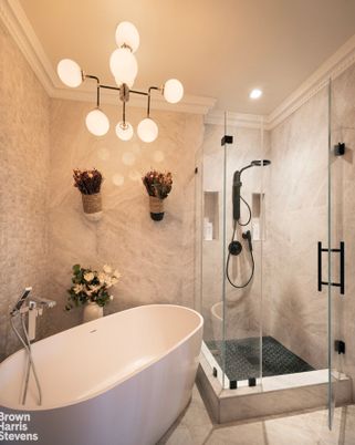 Bathroom, Free Standing Baths, Glass Shower, Interior, Recessed Lighting