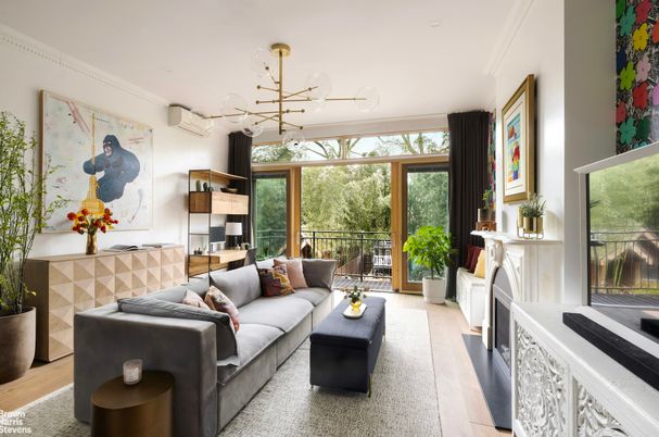 Fireplace, Interior, Living room, Pendant Lights, Wood Texture Flooring