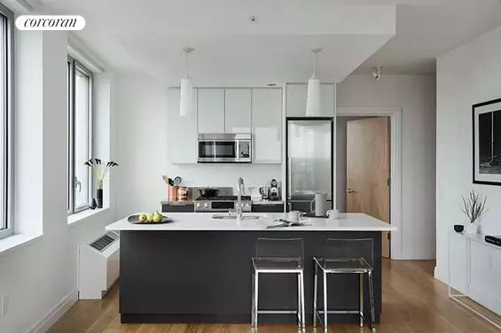 Interior, Kitchen, Pendant Lights, Stainless Steel Appliances, Wood Texture Flooring