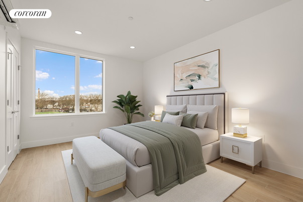 Bedroom, Interior, Recessed Lighting, Wood Texture Flooring