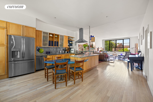 Dining room, Interior, Kitchen, Recessed Lighting, Wood Texture Flooring