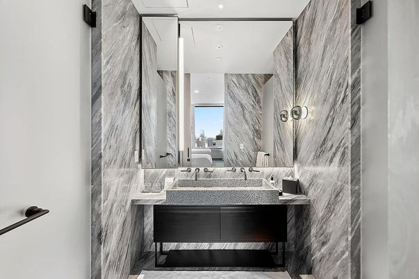 Bathroom, Interior, Marble Walls, Recessed Lighting
