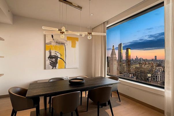 Dining room, Interior, Pendant Lights, Recessed Lighting, Wood Texture Flooring