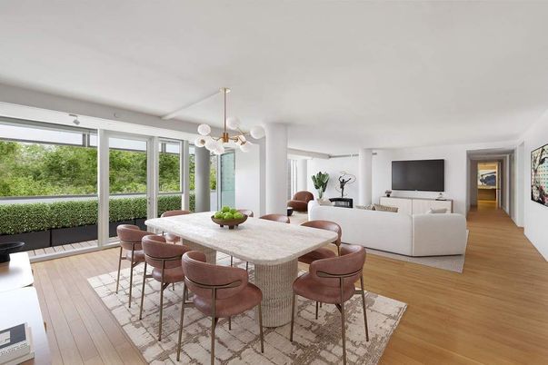 Dining room, Interior, Living room, Pendant Lights, Wood Texture Flooring