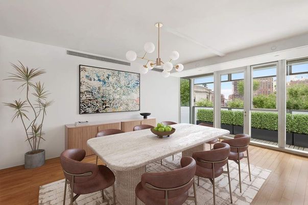 Dining room, Interior, Pendant Lights, Wood Texture Flooring