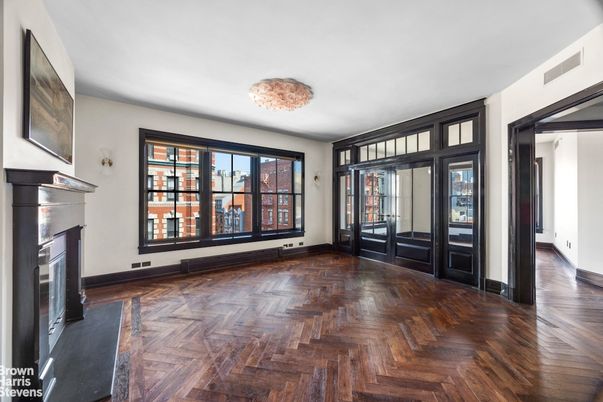 Chandelier, Empty room, Fireplace, Interior, Wood Texture Flooring