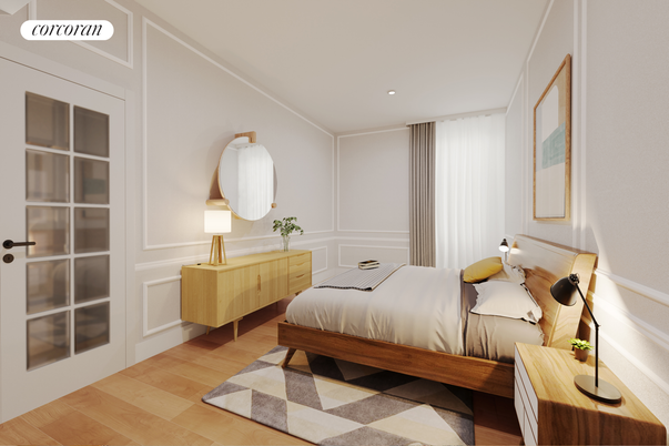 Bedroom, Interior, Recessed Lighting, Wood Texture Flooring