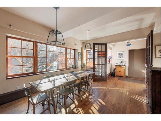 Dining room, Interior, Pendant Lights, Wood Texture Flooring
