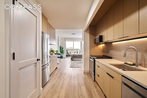 Interior, Kitchen, Living room, Stainless Steel Appliances, Wood Texture Flooring