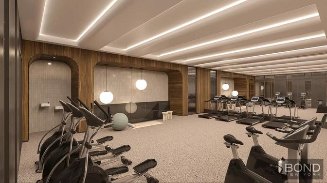 Fitness Equipment, Gym, Interior, Pendant Lights, Recessed Lighting, Wooden Walls