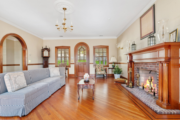 Chandelier, Fireplace, Interior, Living room, Wood Texture Flooring