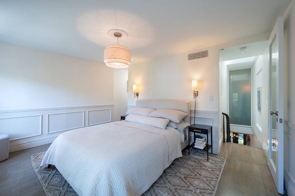 Bedroom, Interior, Pendant Lights, Wood Texture Flooring