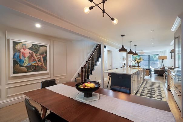 Dining room, Interior, Kitchen, Living room, Pendant Lights, Recessed Lighting, Wood Texture Flooring