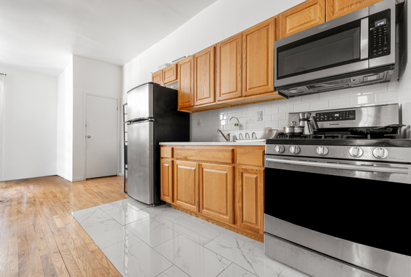 Interior, Kitchen, Marble, Stainless Steel Appliances, Wood Texture Flooring